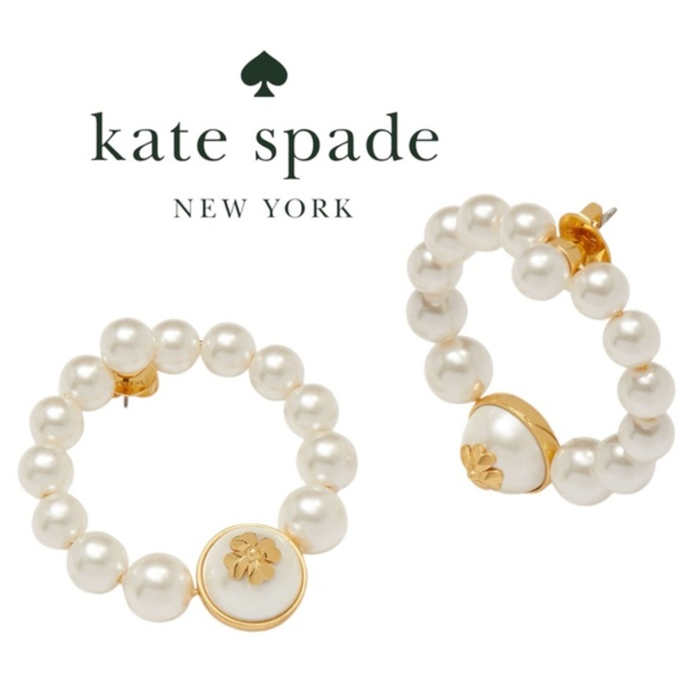 NWT Kate Spade Pearls On Pearls Hoop Drop Earrings - Picture 2 of 6